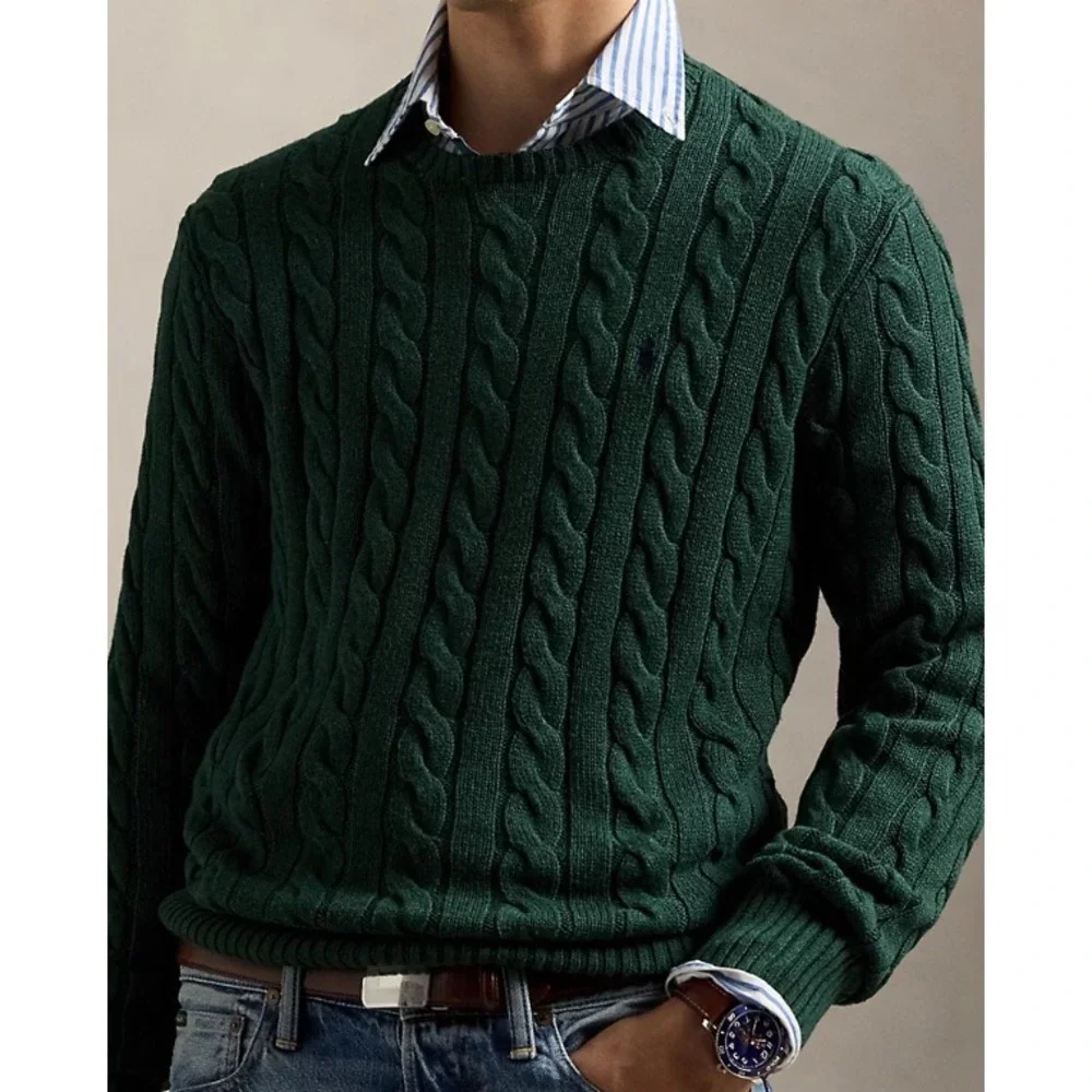Polo Ralph Lauren Mens Cable Knit Cotton Sweater Green Purple Pony Large NWT NEW - Picture 3 of 5
